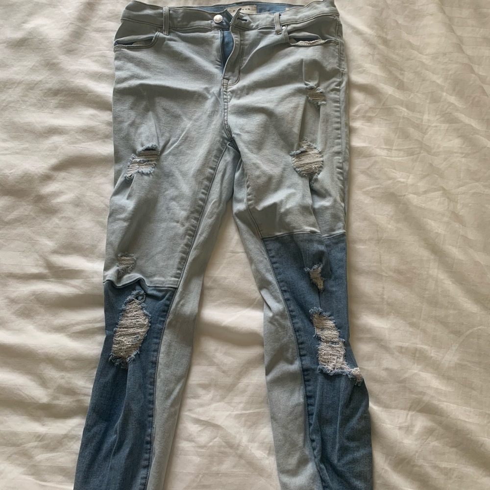 color block skinny jeans